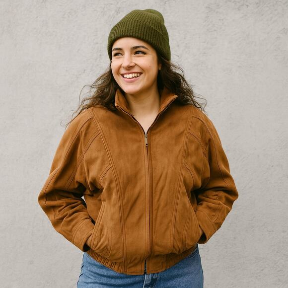 Vintage 90s Leather Bomber Aviator Style Nubuck Insulated Jacket M - Picture 1 of 9